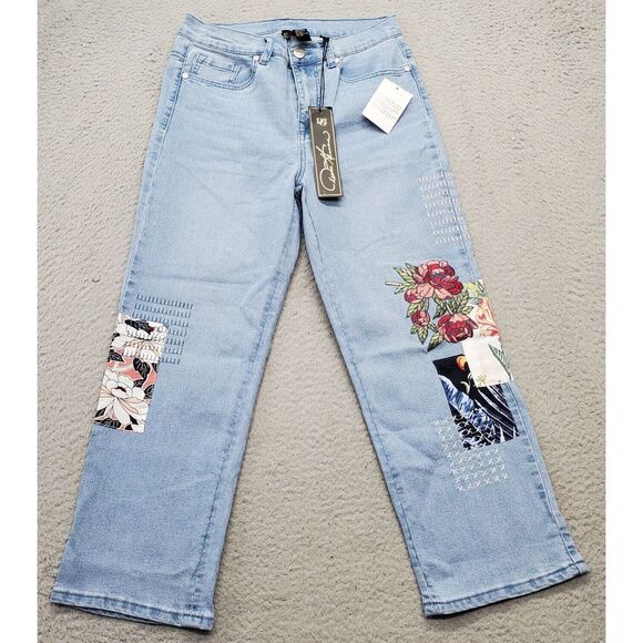 Denim - DG2 by Diane Gilman Jeans Women 6T Multi Flower Embroidered Patches Straight Leg